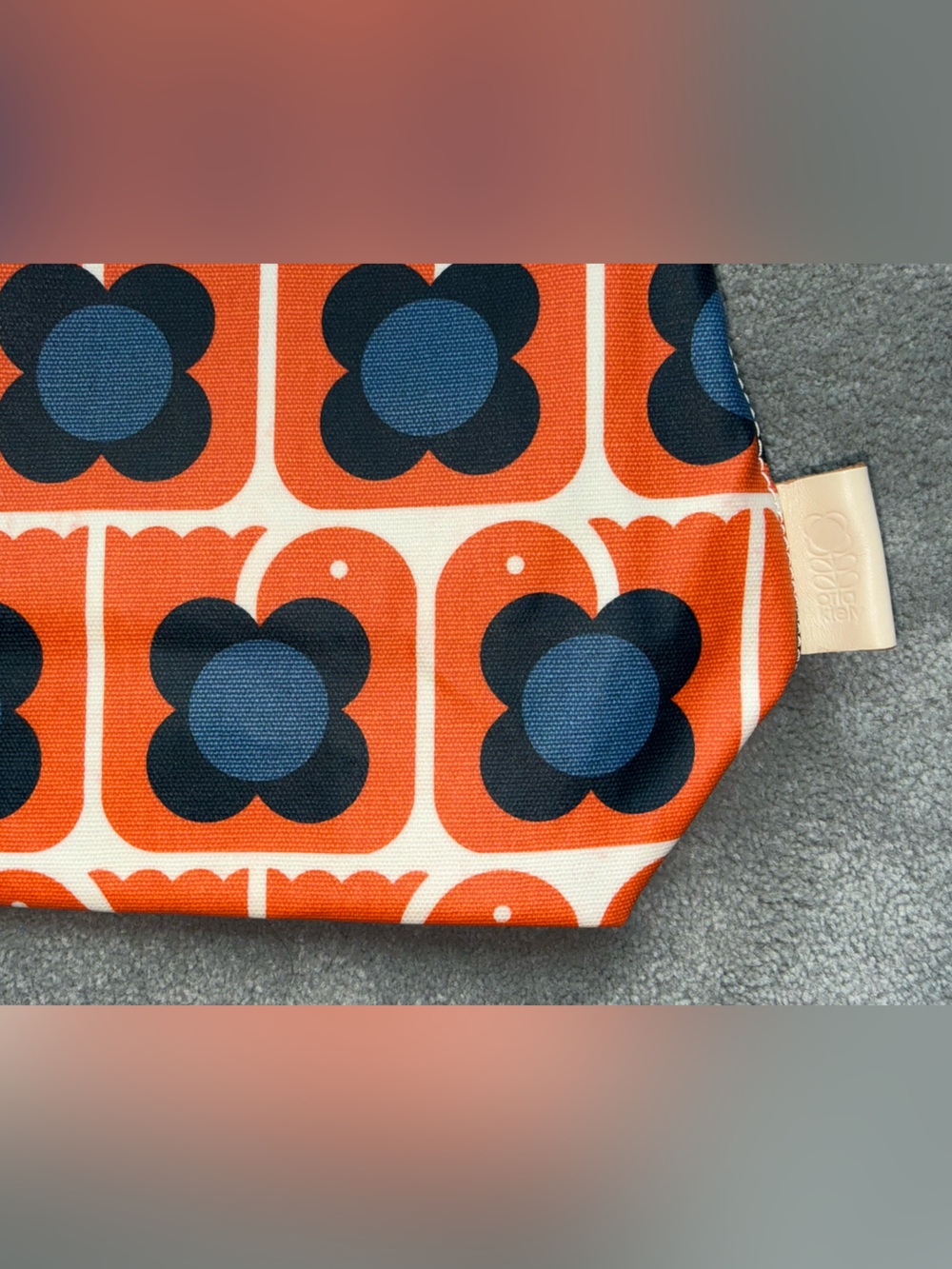 Orla Kiely Retro Lovebirds Orange/Blue Tote with  Waterproof Shell - Picture 3 of 11